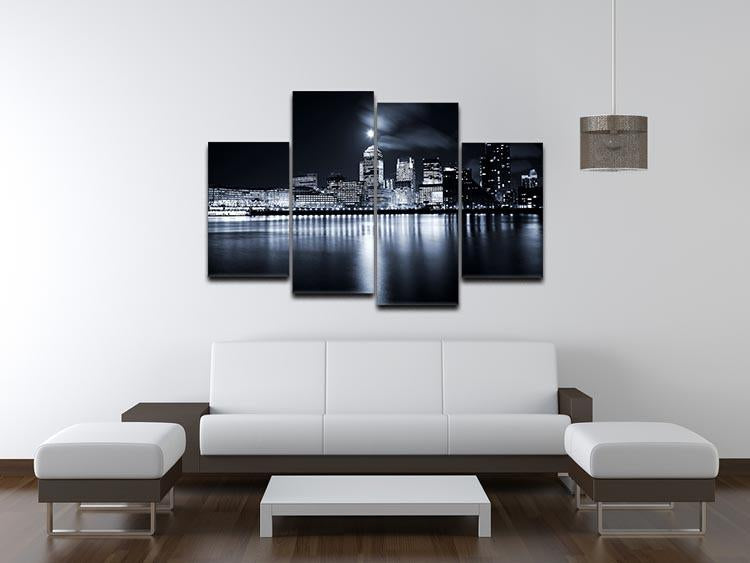 Full moon over London skyscrapers 4 Split Panel Canvas - Canvas Art Rocks - 3