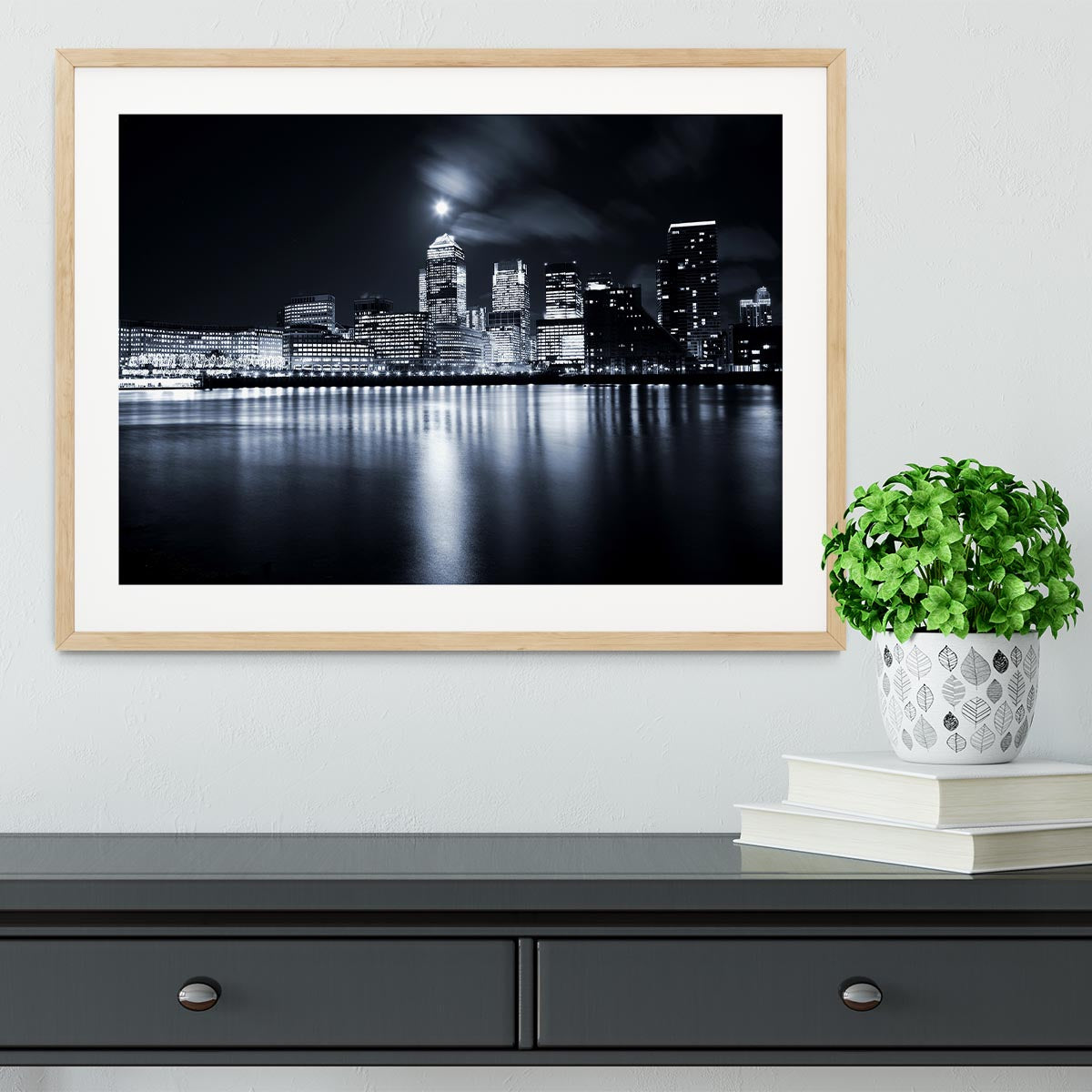 Full moon over London skyscrapers Framed Print - Canvas Art Rocks - 3