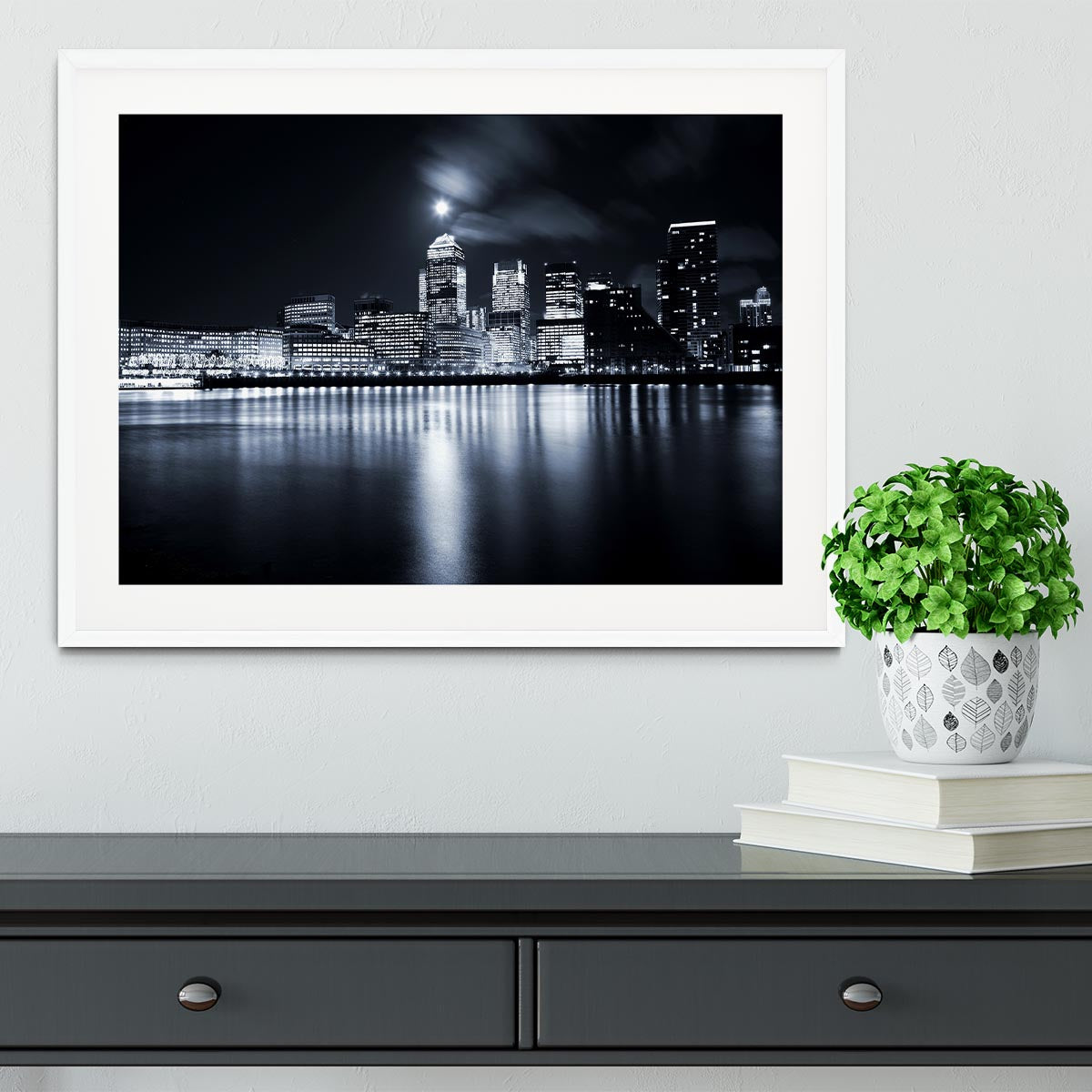 Full moon over London skyscrapers Framed Print - Canvas Art Rocks - 5