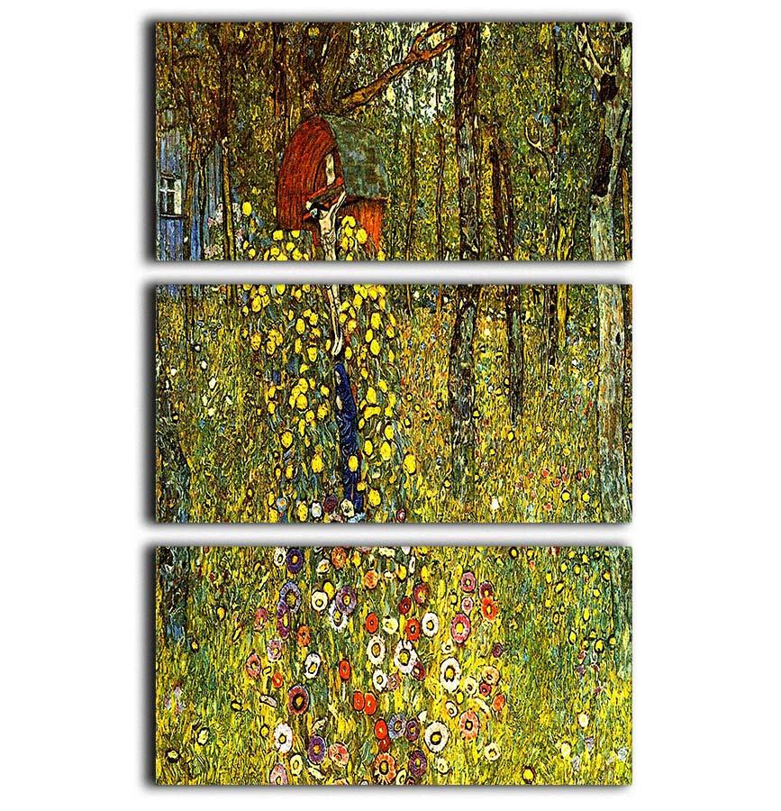 Garden with crucifix by Klimt 3 Split Panel Canvas Print - Canvas Art Rocks - 1
