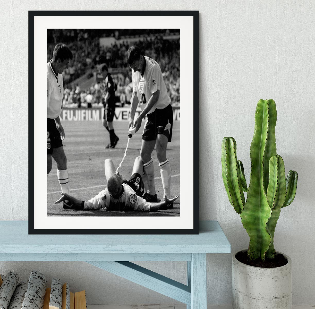 Gazza celebrates Euro 96 qualifiers Framed Print - Canvas Art Rocks - 1