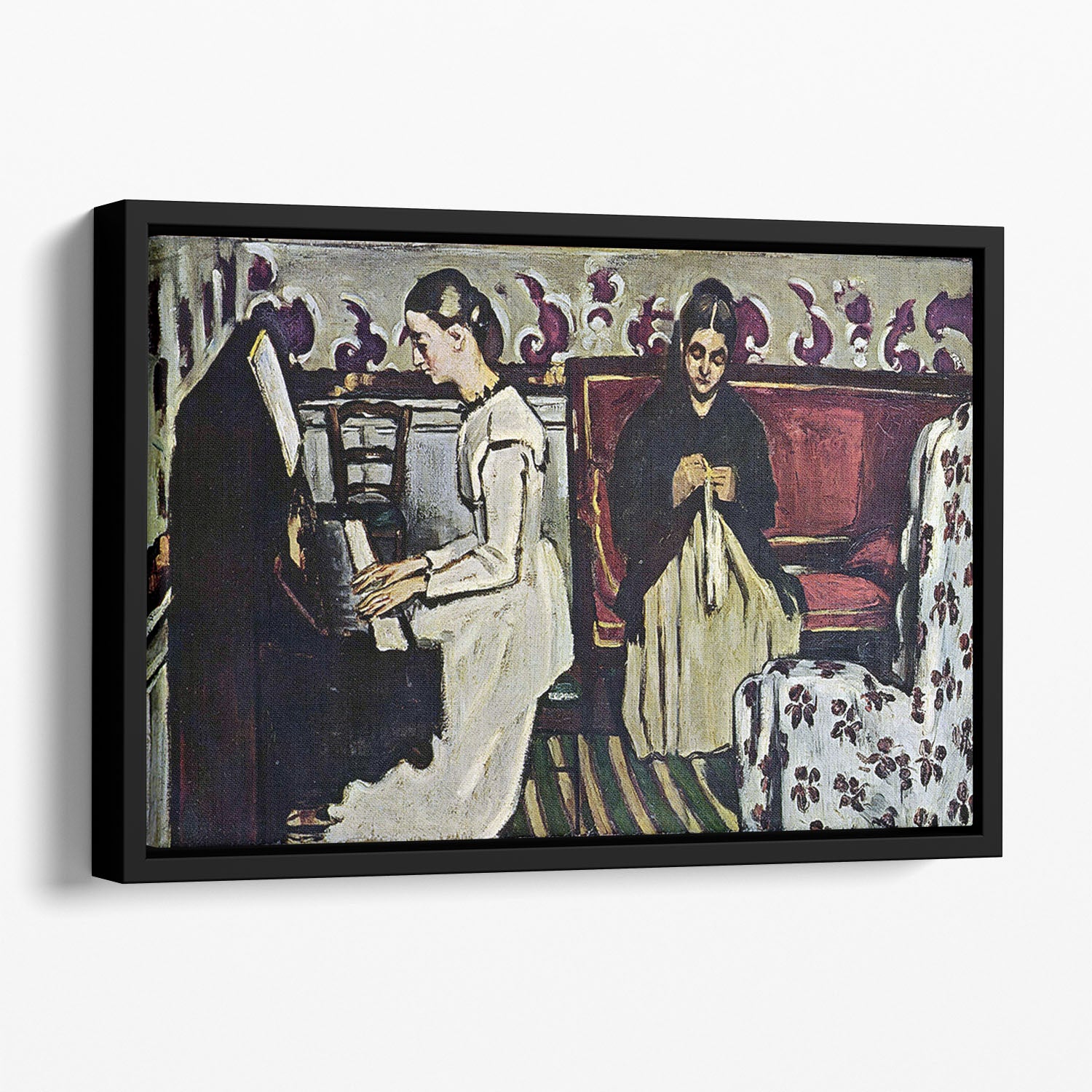 Girl at Piano by Cezanne Floating Framed Canvas - Canvas Art Rocks - 1