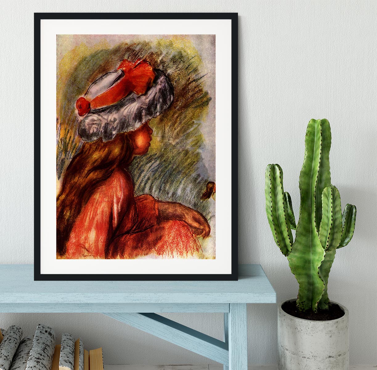 Girl head by Renoir Framed Print - Canvas Art Rocks - 1