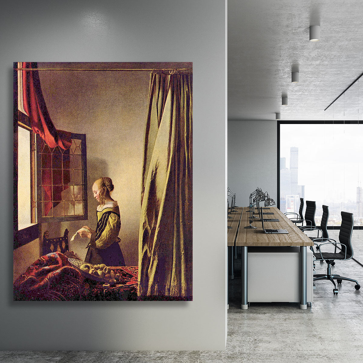 Girls at the open window by Vermeer Canvas Print or Poster - Canvas Art Rocks - 3