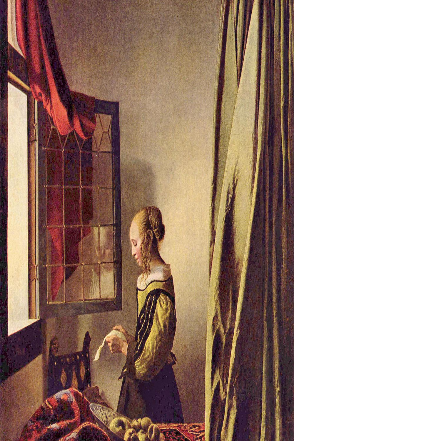 Girls at the open window by Vermeer Floating Framed Canvas