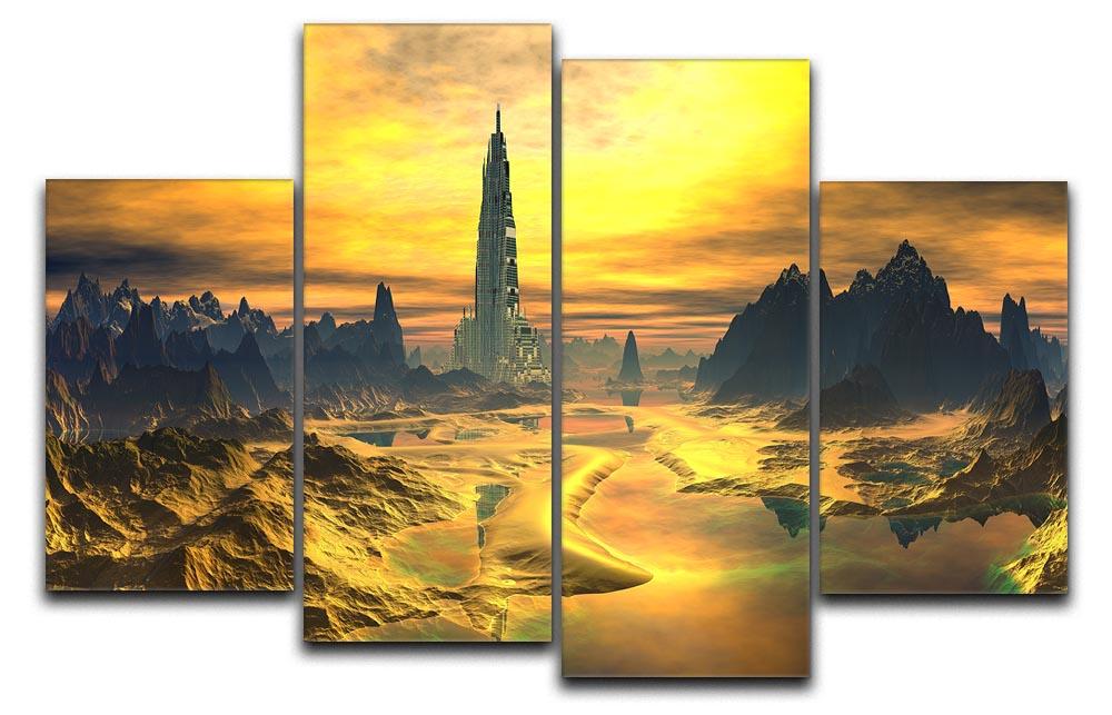 Golden Alien Landscape 4 Split Panel Canvas - Canvas Art Rocks - 1