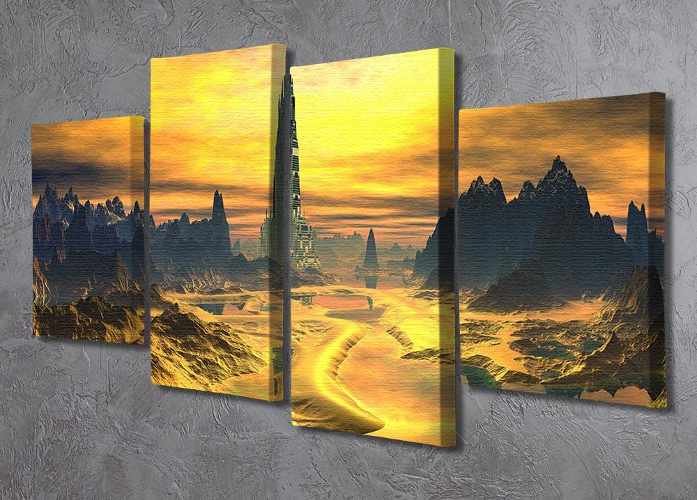 Golden Alien Landscape 4 Split Panel Canvas - Canvas Art Rocks - 2