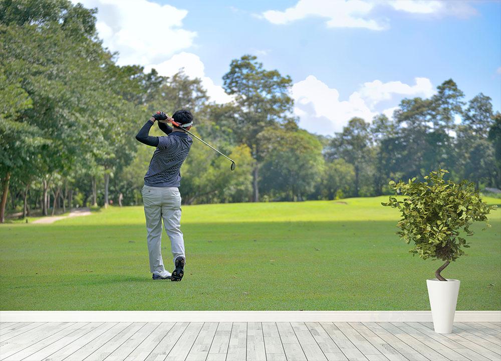 Golf player pitching the golf ball Wall Mural Wallpaper - Canvas Art Rocks - 4