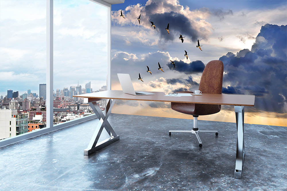 Group of Canadian geese flying in V-formation Wall Mural Wallpaper - Canvas Art Rocks - 3