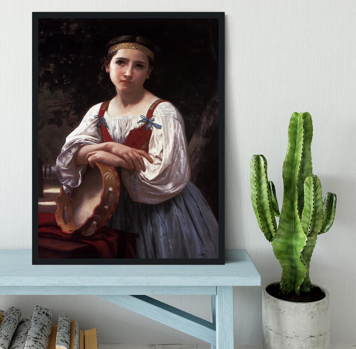 Gypsy Girl with a Basque Drum By Bouguereau Framed Print - Canvas Art Rocks - 2