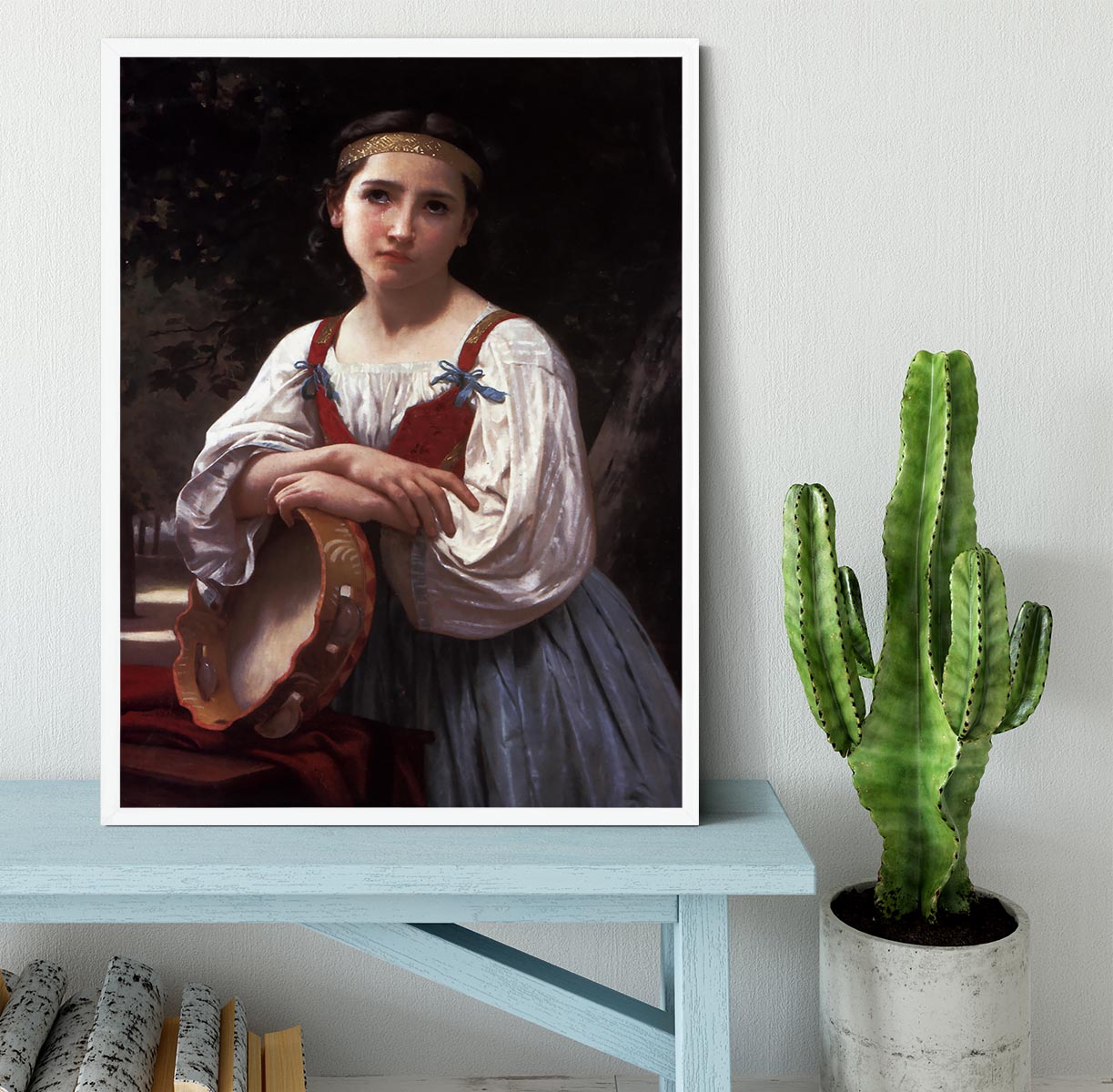 Gypsy Girl with a Basque Drum By Bouguereau Framed Print - Canvas Art Rocks -6