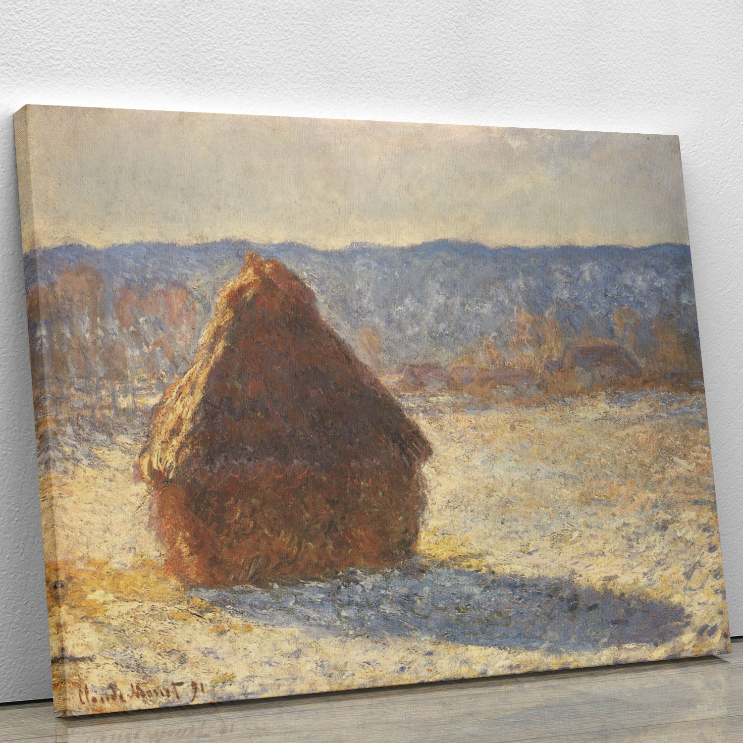 Haystacks snow morning by Monet Canvas Print or Poster - Canvas Art Rocks - 1