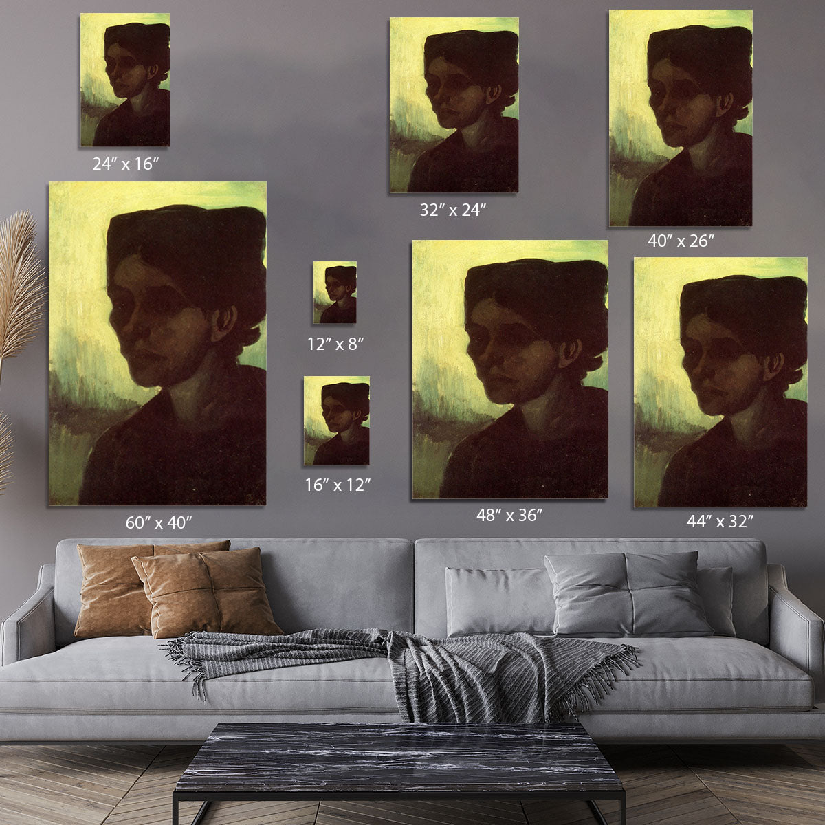 Head of a Young Peasant Woman with Dark Cap by Van Gogh Canvas Print or Poster - Canvas Art Rocks - 7