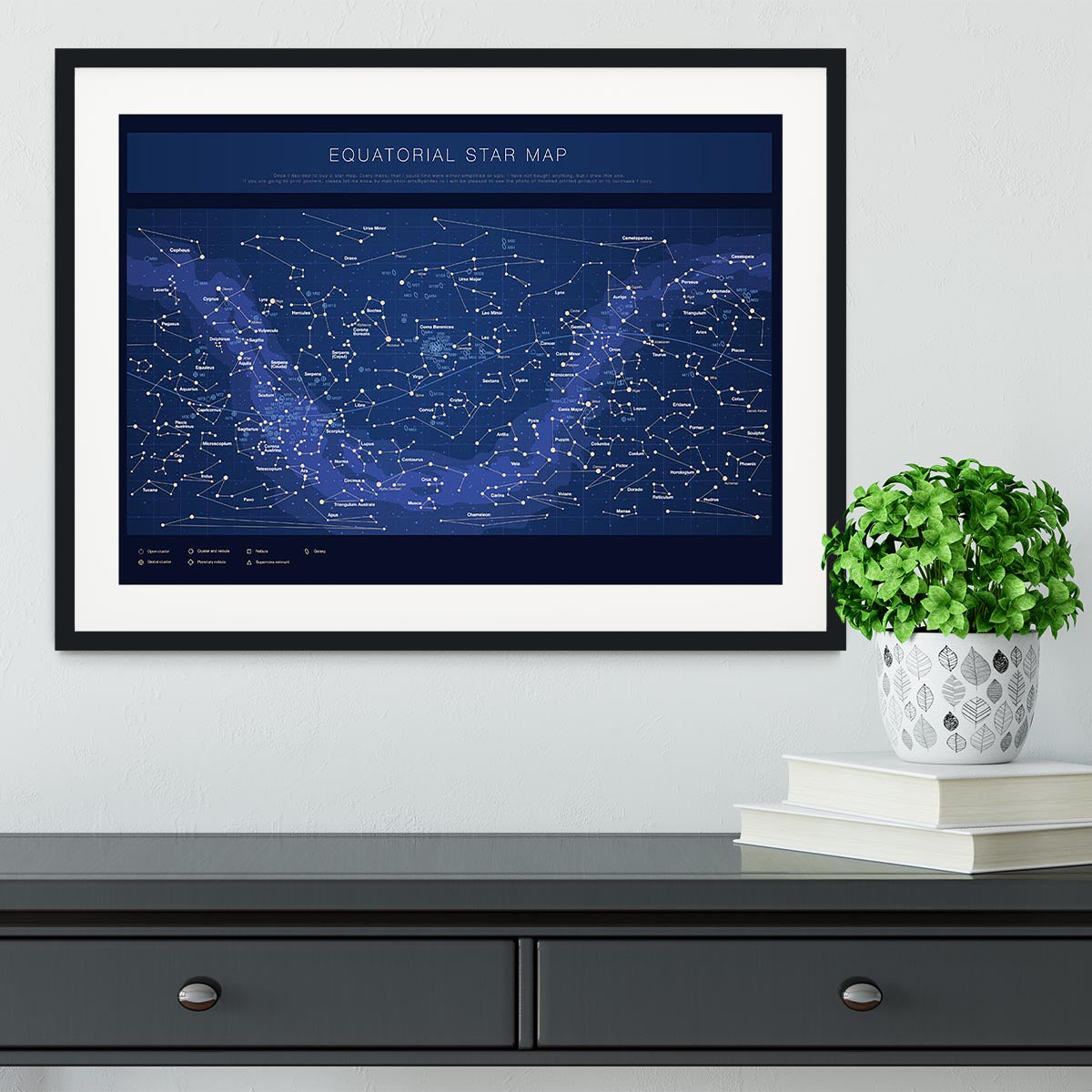 High detailed star map with names of stars contellations Framed Print - Canvas Art Rocks - 1