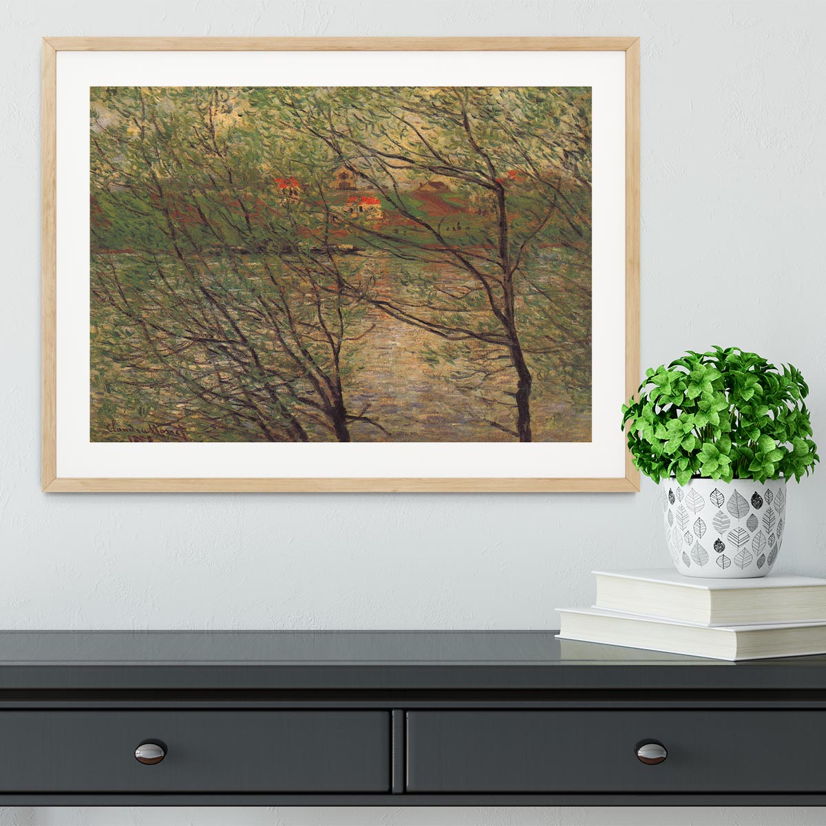 His bank the Ile de la Grande Jatte by Monet Framed Print - Canvas Art Rocks - 3