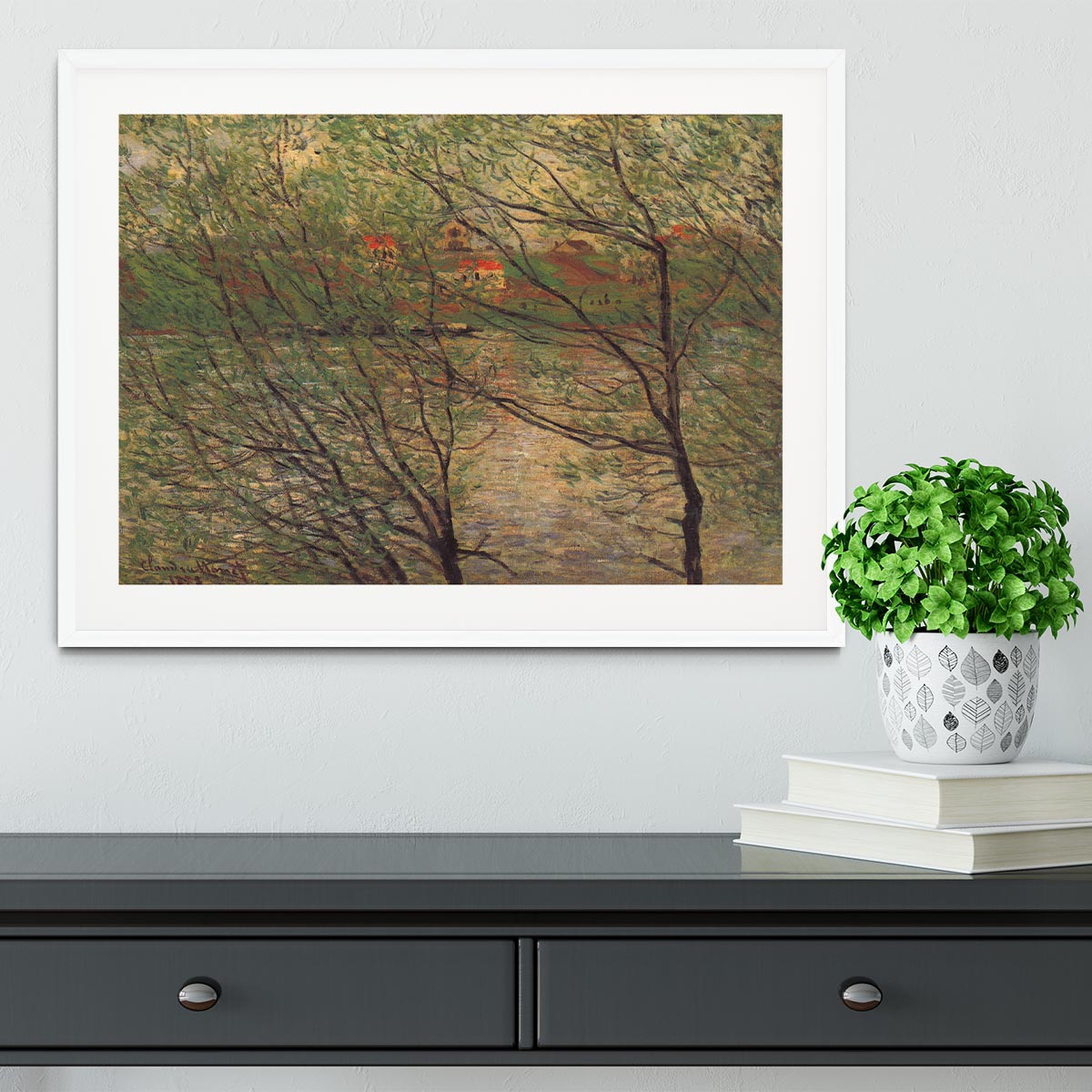 His bank the Ile de la Grande Jatte by Monet Framed Print - Canvas Art Rocks - 5