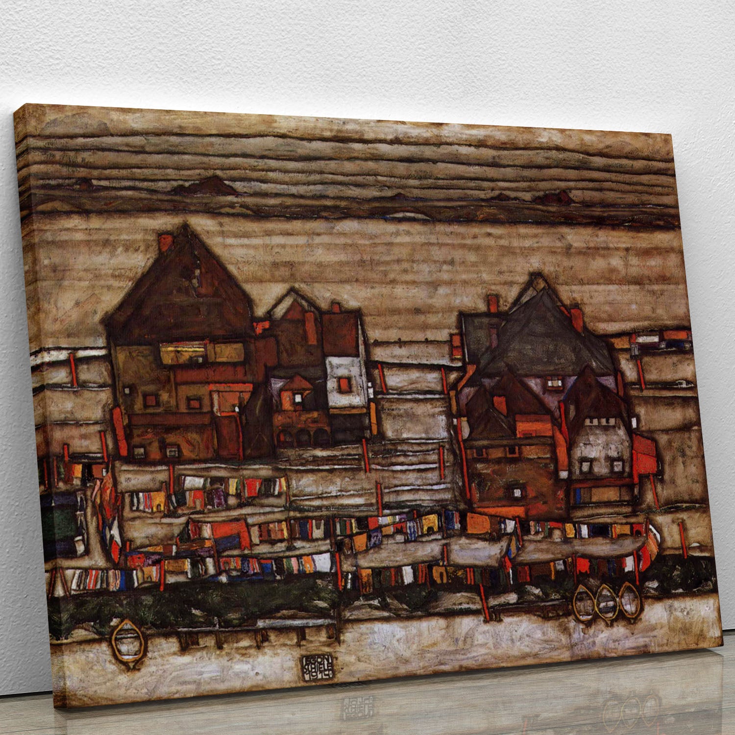 Houses with laundry lines and suburban by Egon Schiele Canvas Print or Poster - Canvas Art Rocks - 1