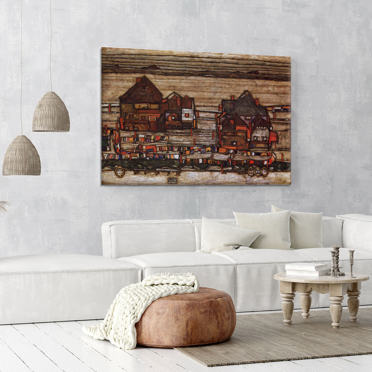 Houses with laundry lines and suburban by Egon Schiele Canvas Print or Poster - Canvas Art Rocks - 6