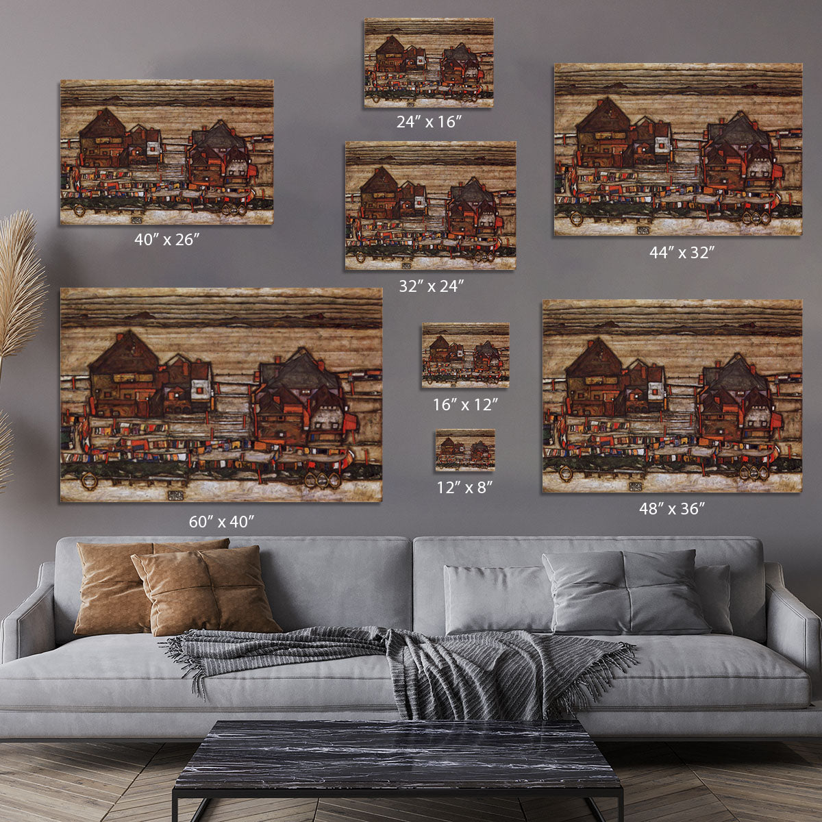 Houses with laundry lines and suburban by Egon Schiele Canvas Print or Poster - Canvas Art Rocks - 7