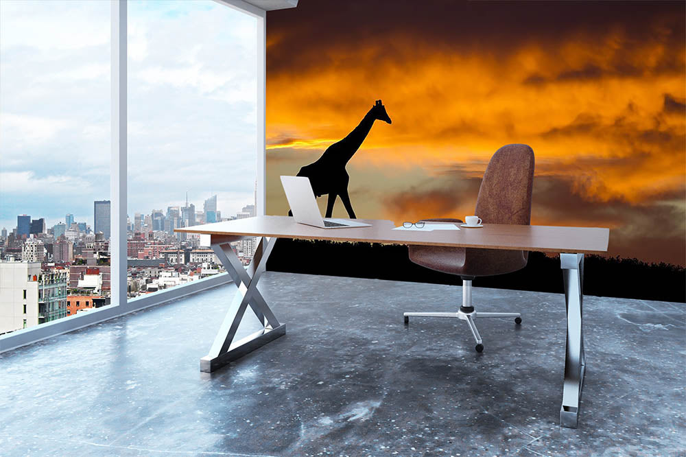 Idyllic african wildlife silhouette Wall Mural Wallpaper - Canvas Art Rocks - 3