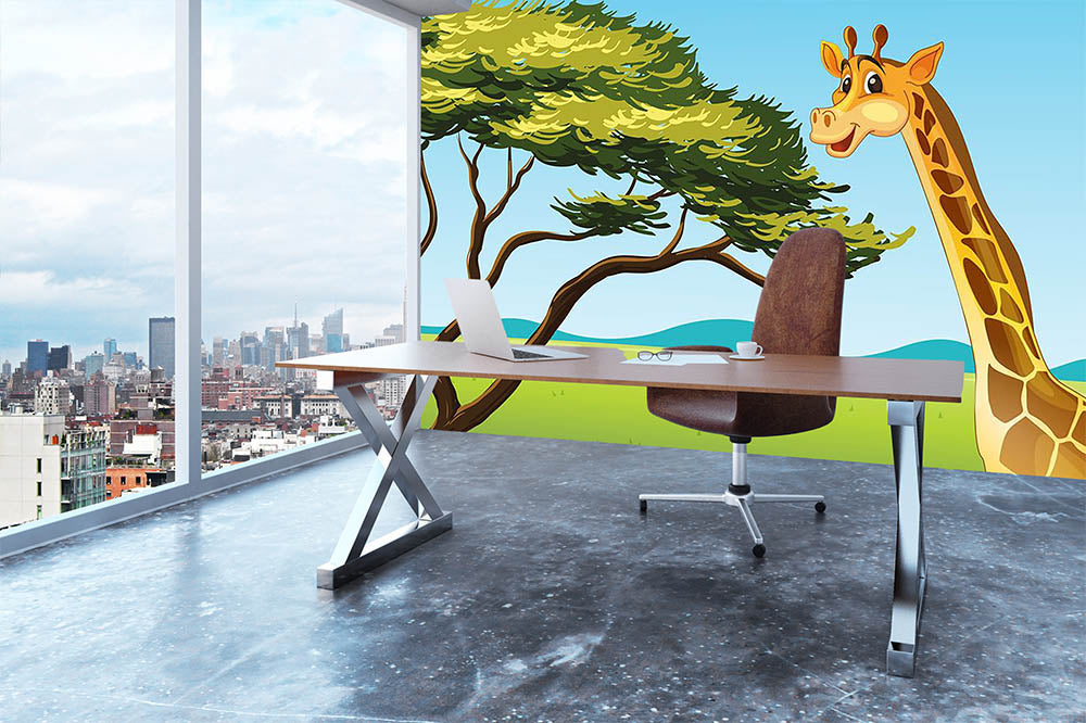 Illustration of a giraffe eating Wall Mural Wallpaper - Canvas Art Rocks - 3