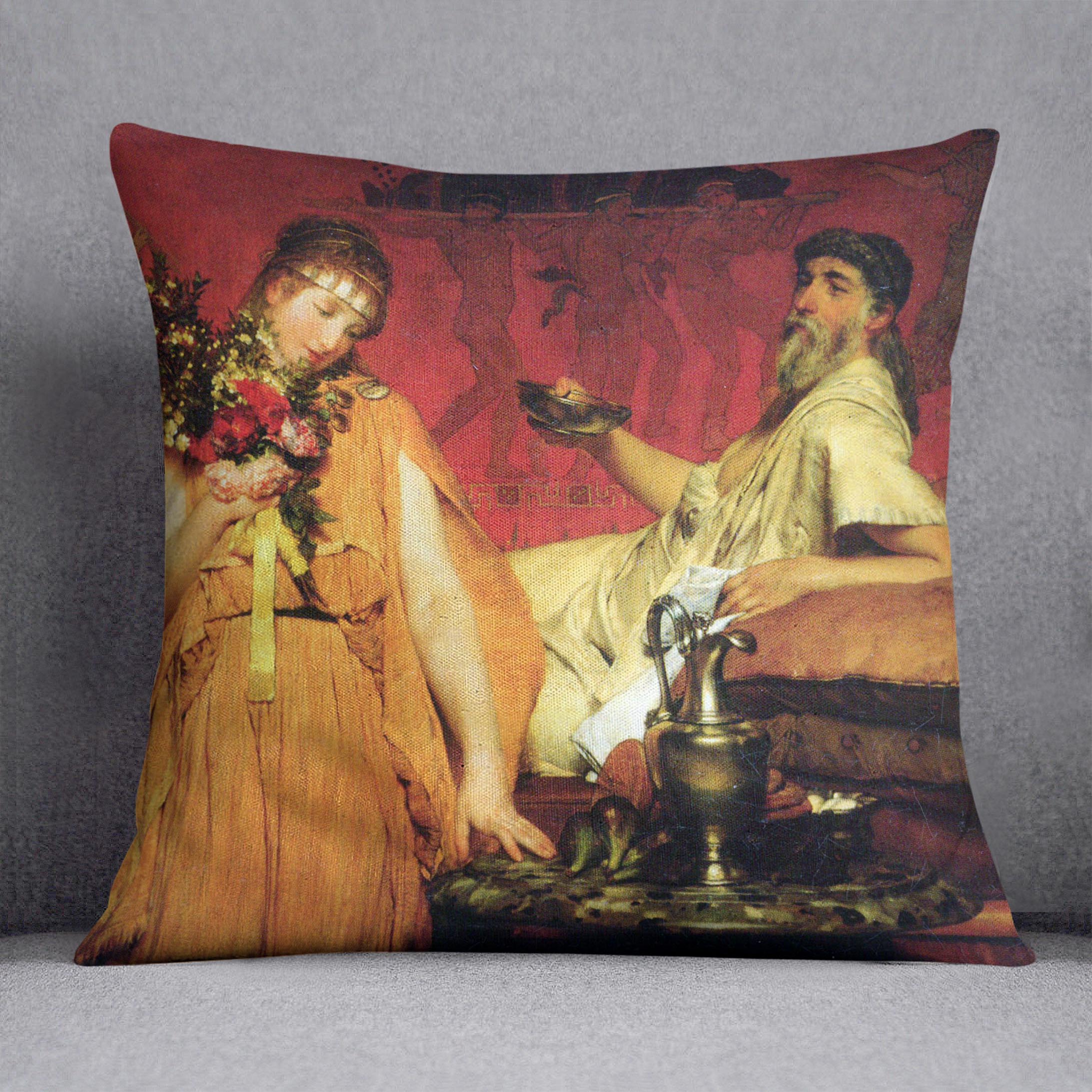 In a state of trepidation by Alma Tadema Cushion - Canvas Art Rocks - 1