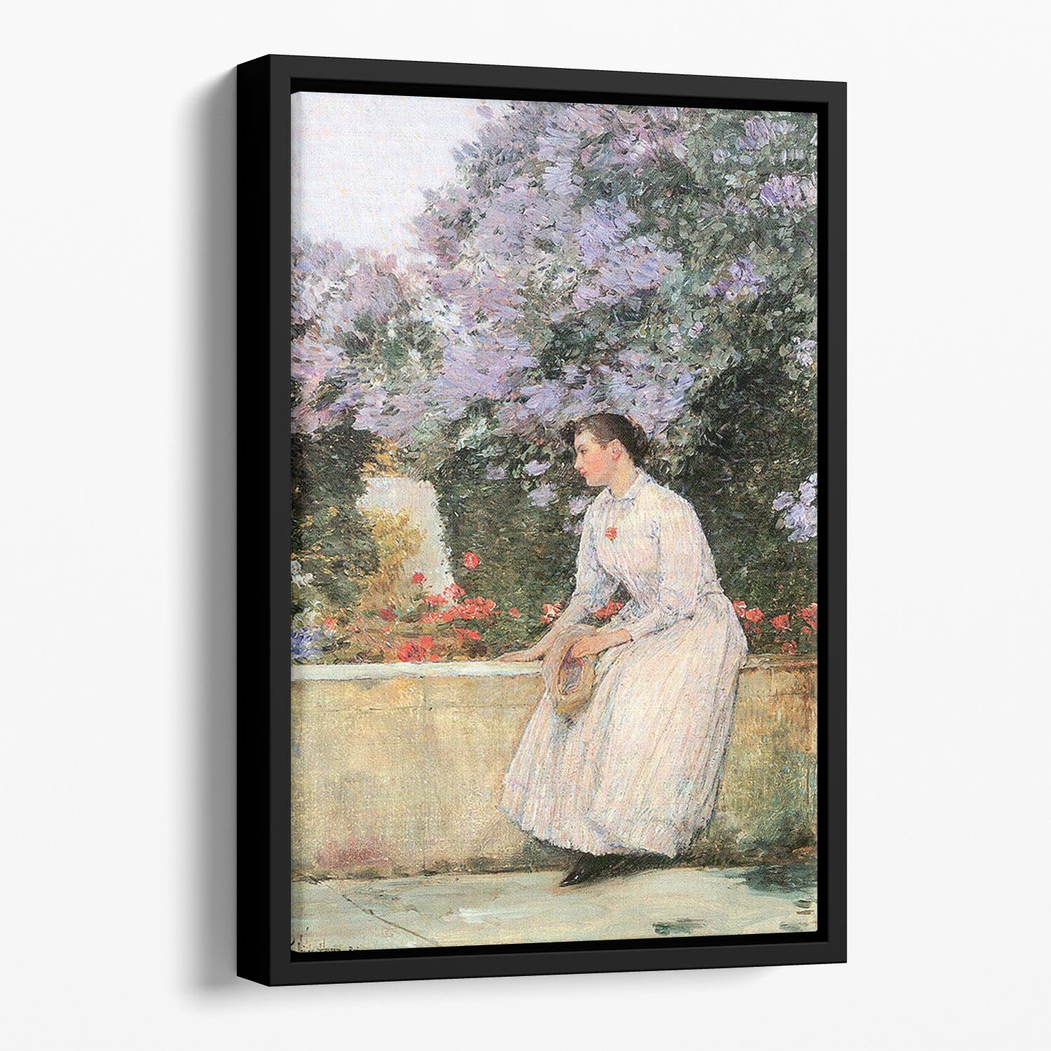 In the garden by Hassam Floating Framed Canvas - Canvas Art Rocks - 1