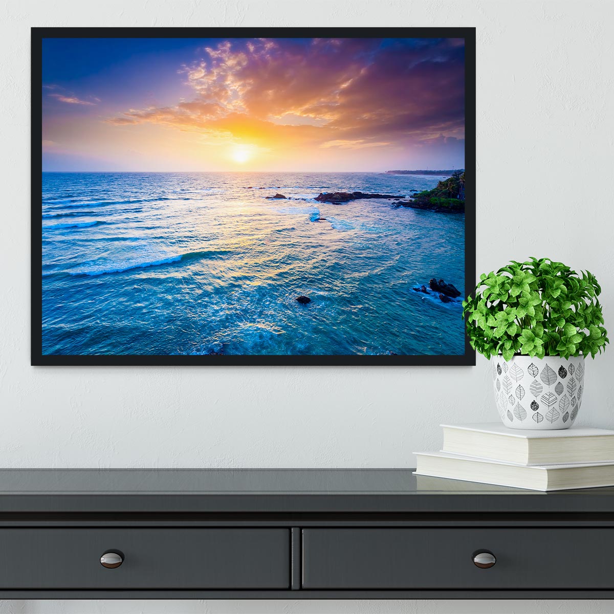 Indian ocean on sunset Framed Print - Canvas Art Rocks - 2