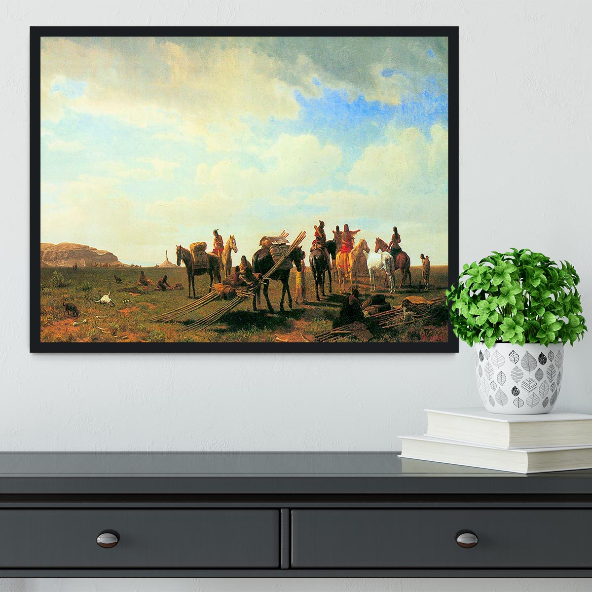 Indians near Fort Laramie by Bierstadt Framed Print - Canvas Art Rocks - 2