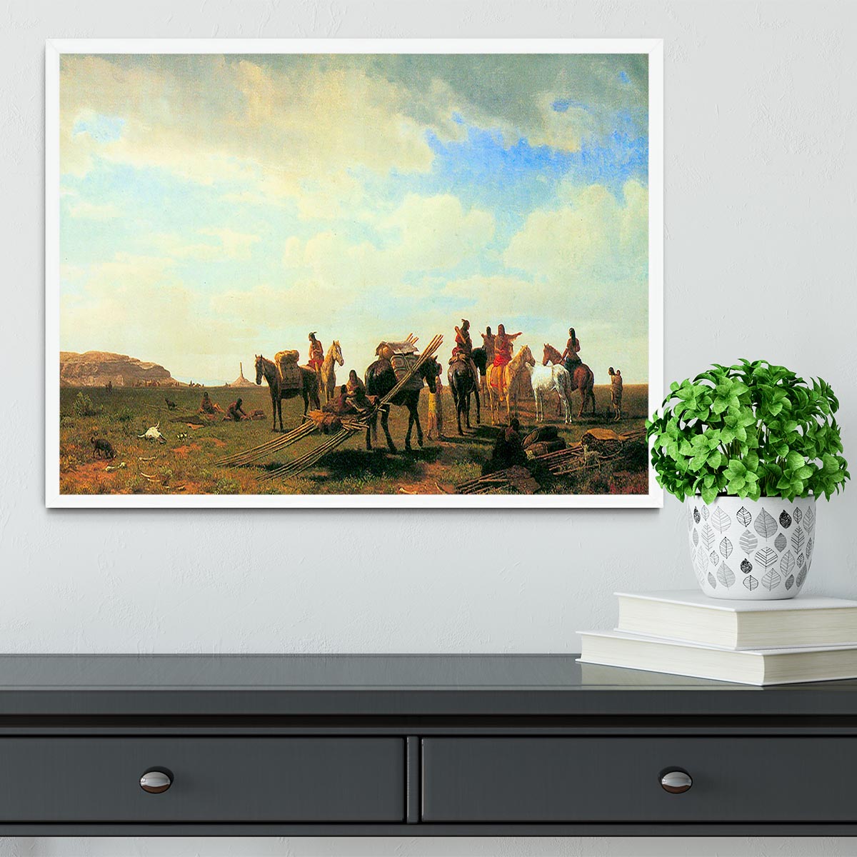 Indians near Fort Laramie by Bierstadt Framed Print - Canvas Art Rocks -6