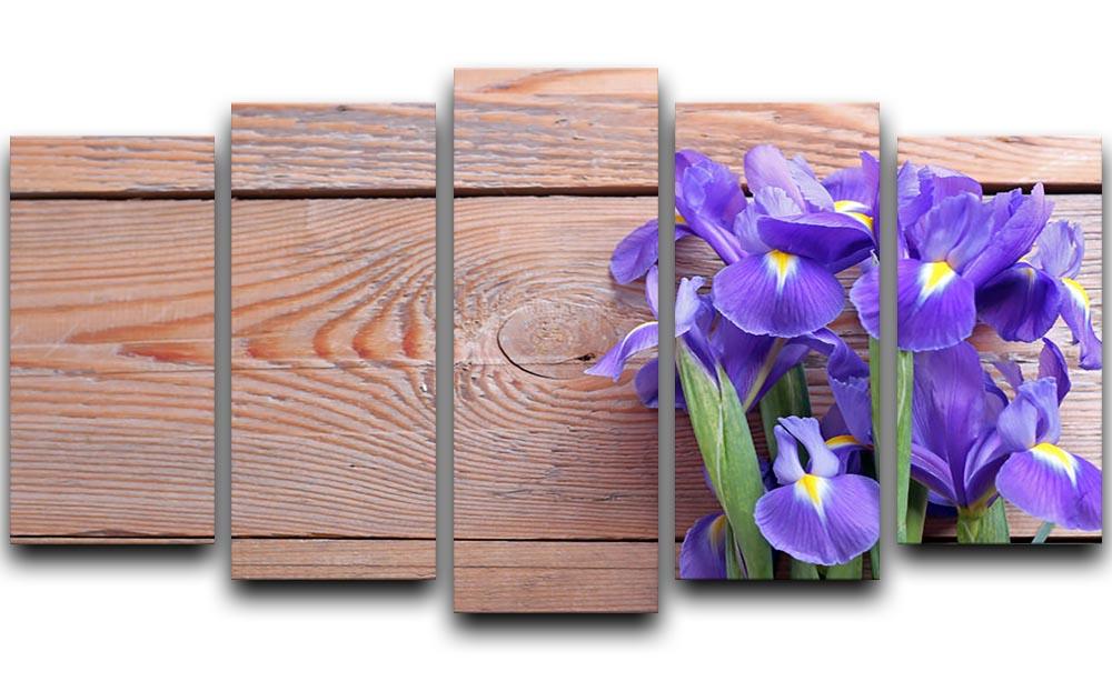 Iris on an old wooden background 5 Split Panel Canvas - Canvas Art Rocks - 1