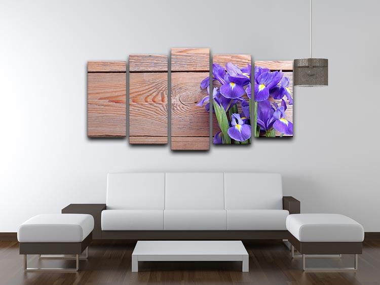 Iris on an old wooden background 5 Split Panel Canvas - Canvas Art Rocks - 3