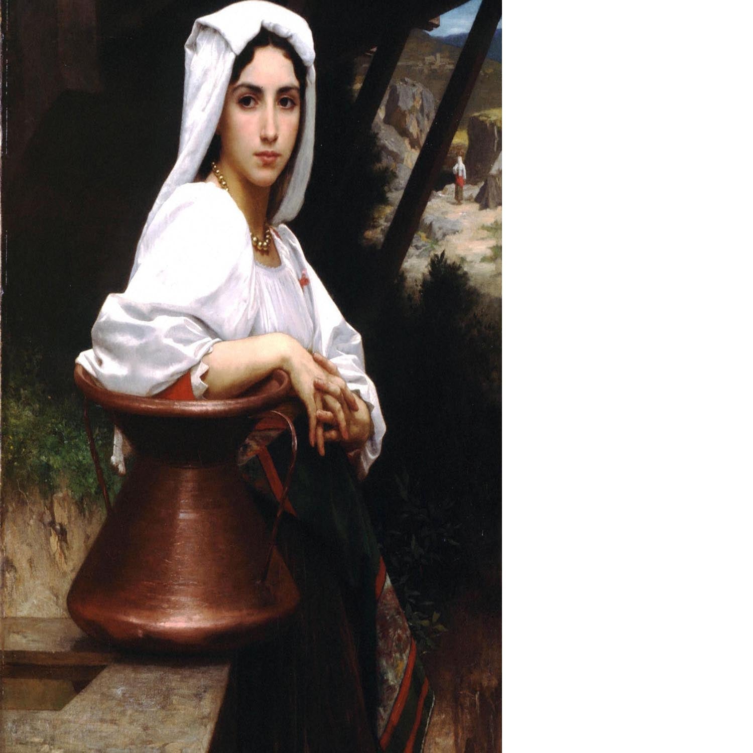 Italian Girl Drawing Water By Bouguereau Floating Framed Canvas