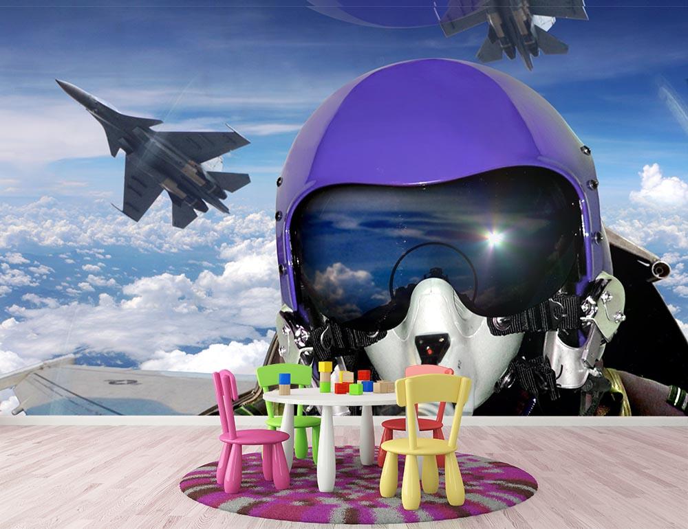 Jet fighter pilot cockpit view Wall Mural Wallpaper - Canvas Art Rocks - 3