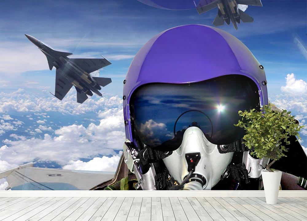 Jet fighter pilot cockpit view Wall Mural Wallpaper - Canvas Art Rocks - 4