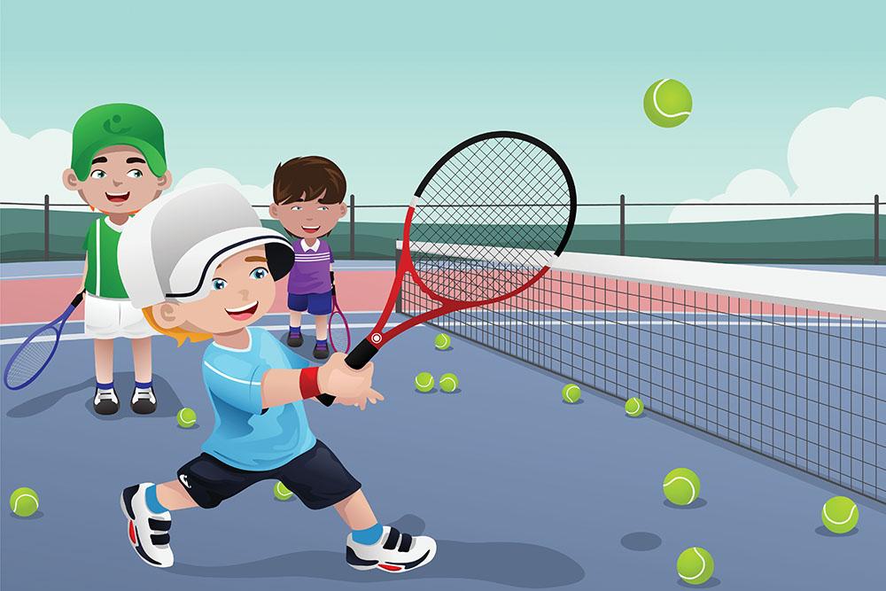 Kids practicing tennis Wall Mural Wallpaper - Canvas Art Rocks - 1