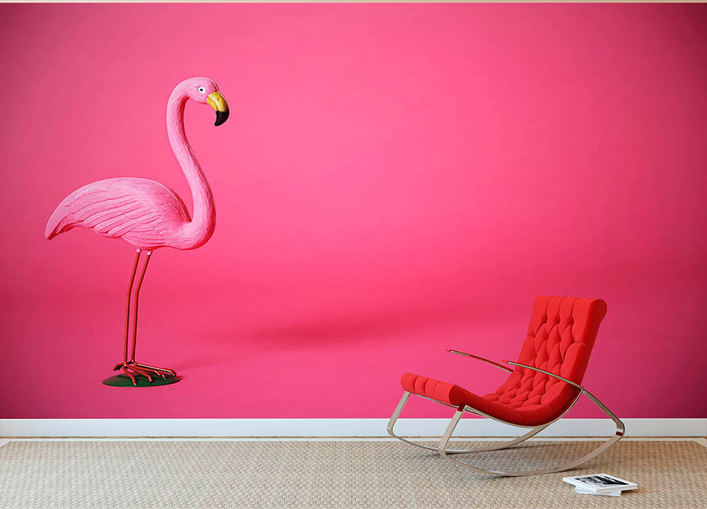 Kitsch pink flamingo in studio Wall Mural Wallpaper - Canvas Art Rocks - 2