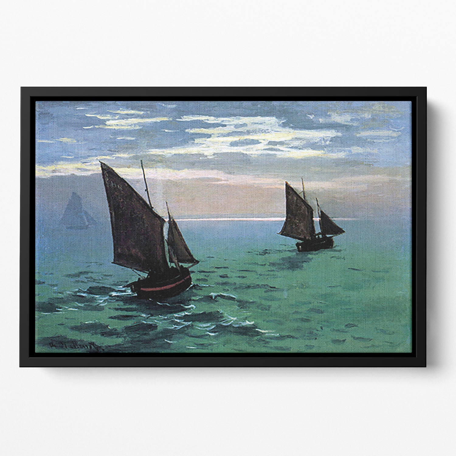 Le Havre exit the fishing boats from the port by Monet Floating Framed Canvas