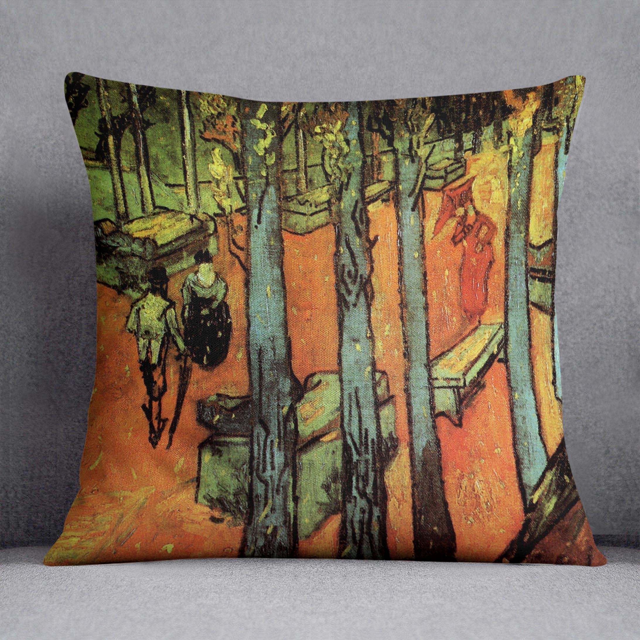 Les Alyscamps Falling Autumn Leaves by Van Gogh Cushion