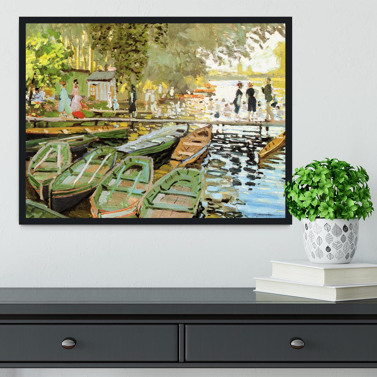 Les bain de la Grenouillere by Monet Framed Print - Canvas Art Rocks - 2