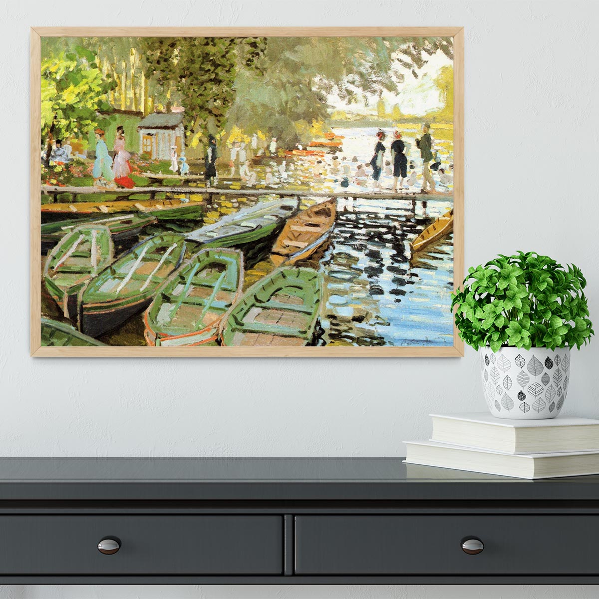 Les bain de la Grenouillere by Monet Framed Print - Canvas Art Rocks - 4