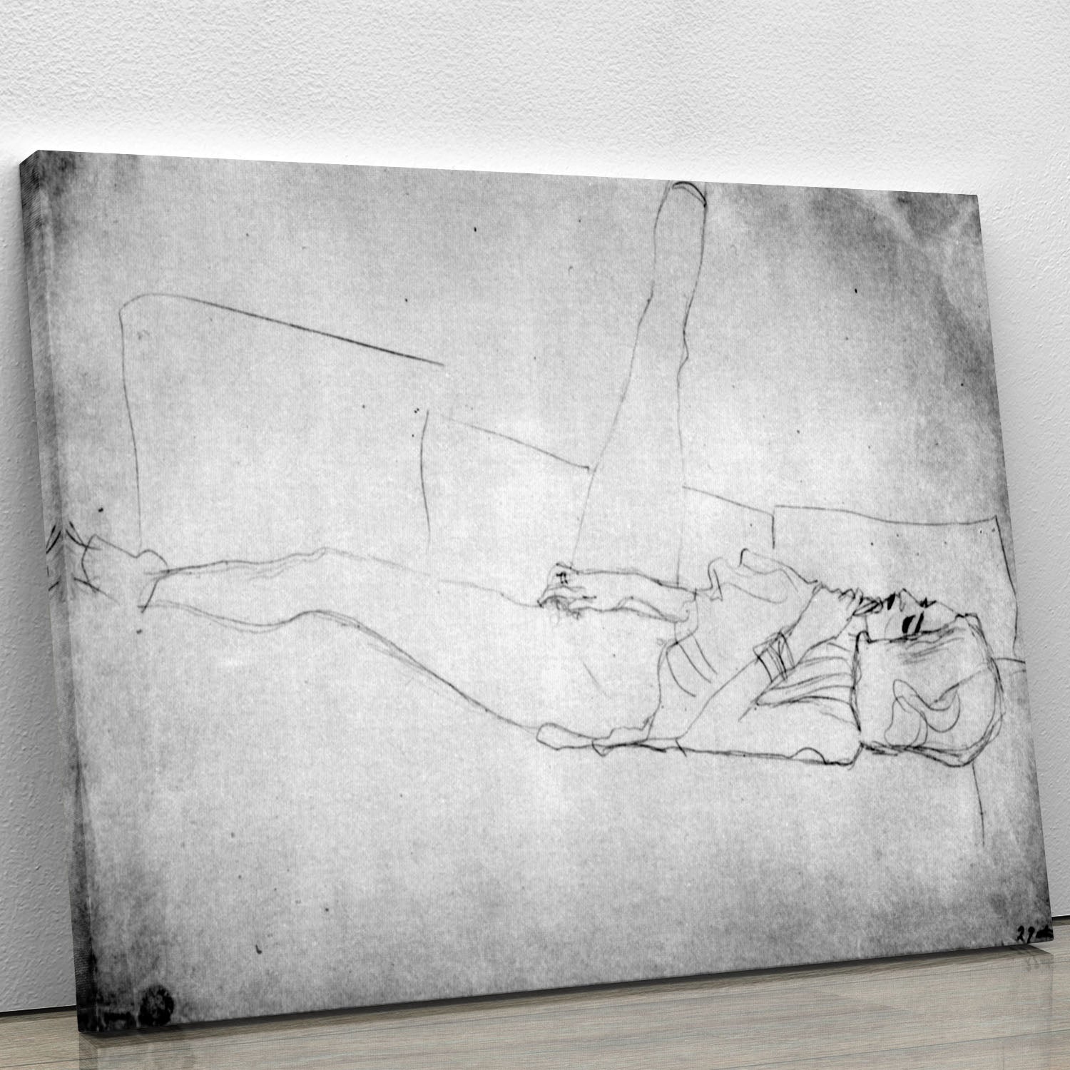 Liegender female with right leg by Klimt Canvas Print or Poster - Canvas Art Rocks - 1