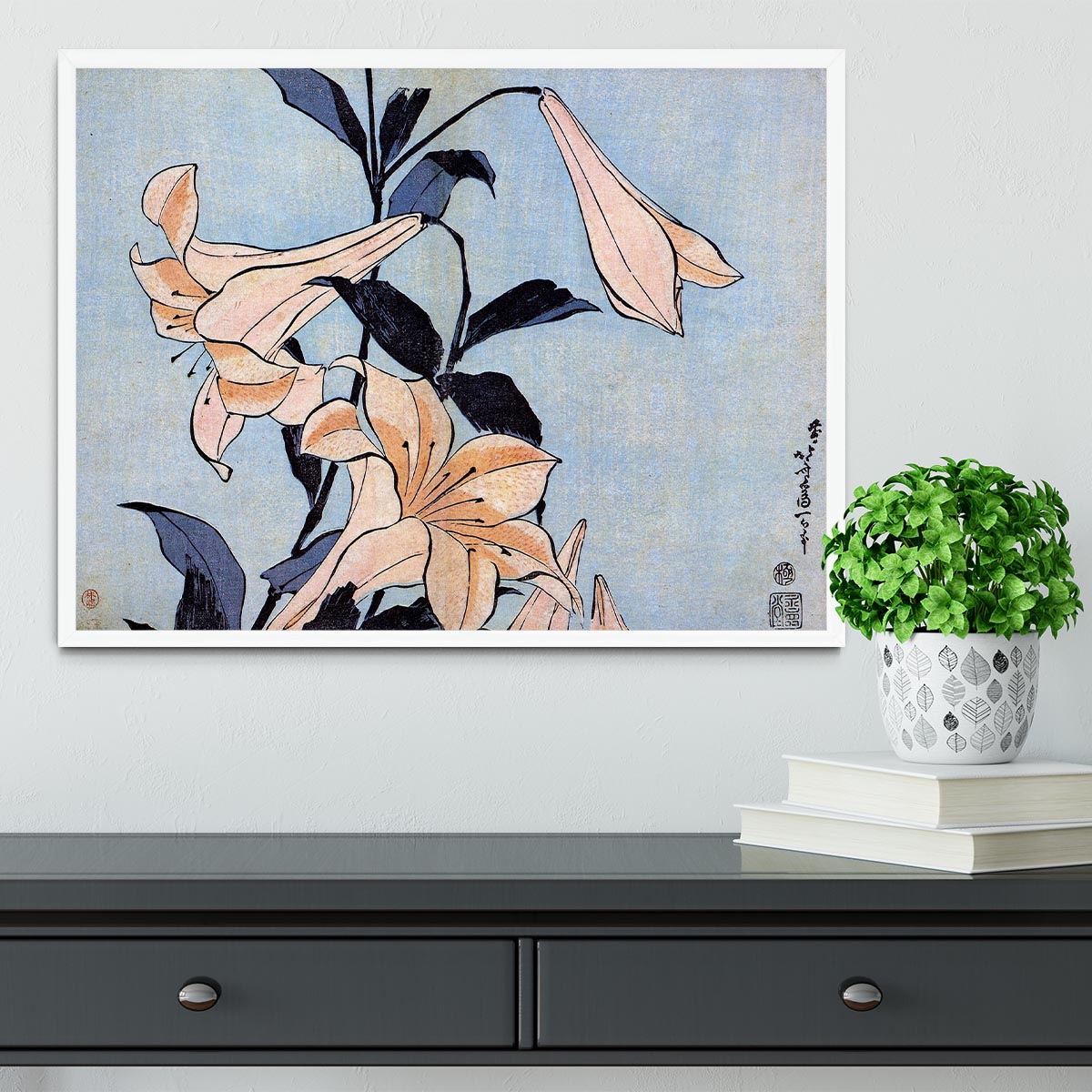 Lilies by Hokusai Framed Print - Canvas Art Rocks -6