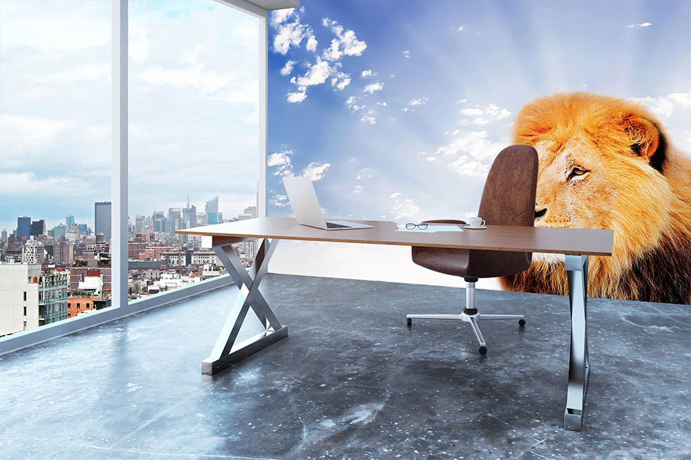 Lion on a sky background Wall Mural Wallpaper - Canvas Art Rocks - 3