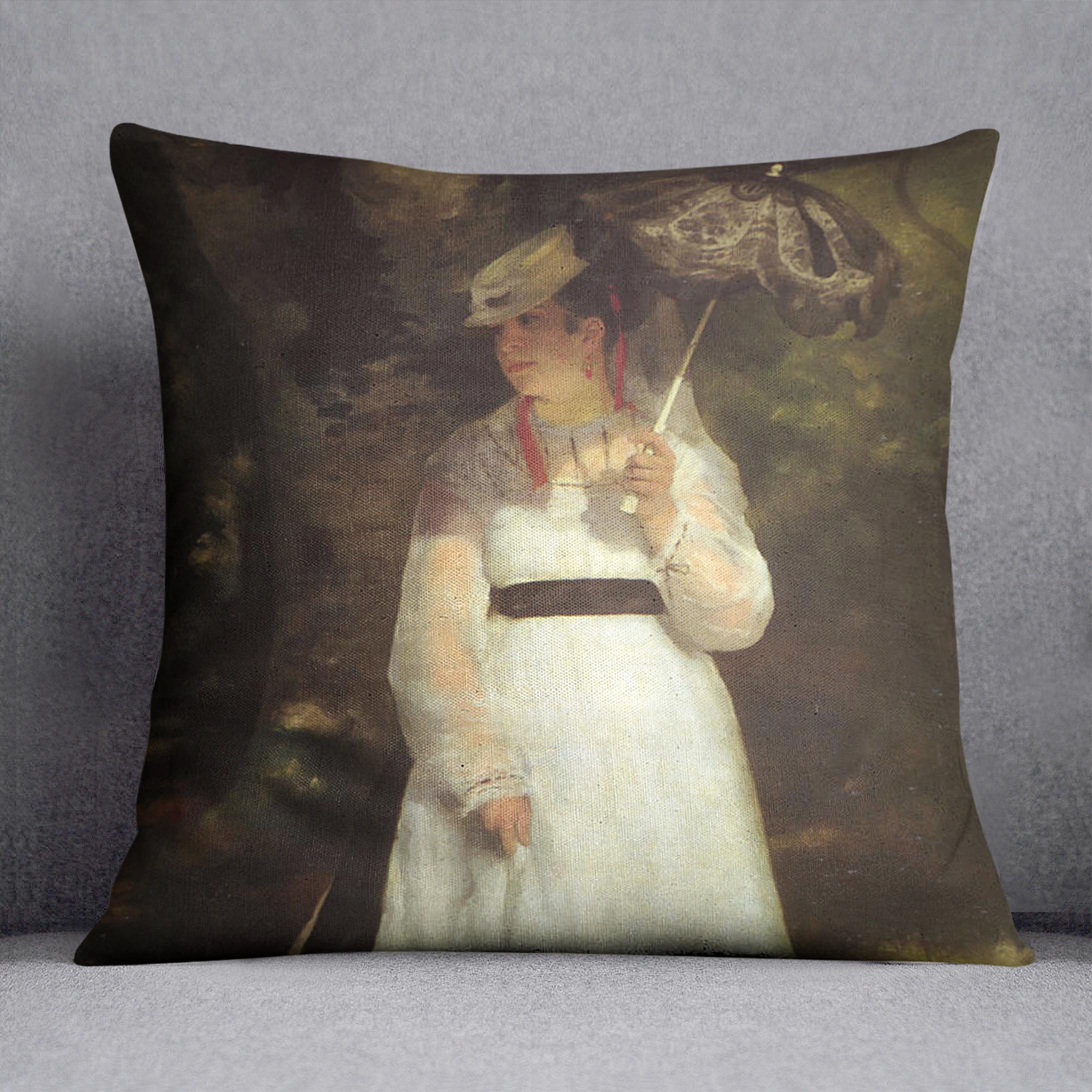 Lise with an Umbrella by Renoir Cushion