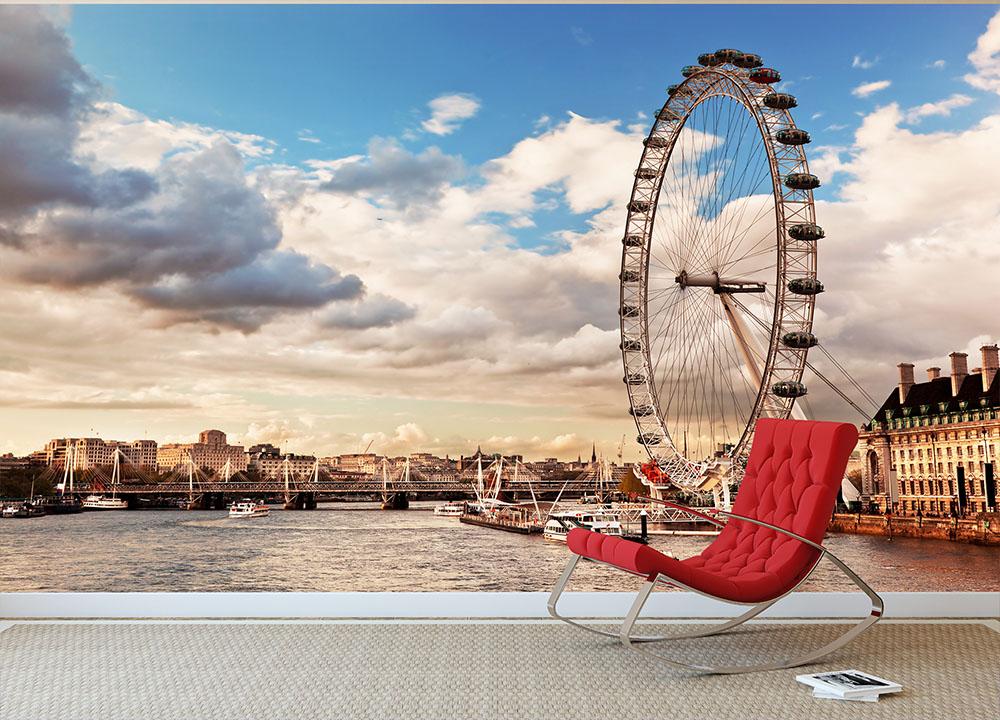 London Eye on River Thames Wall Mural Wallpaper - Canvas Art Rocks - 2