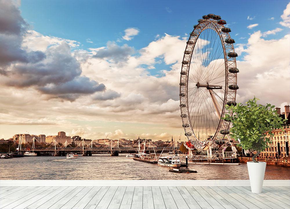 London Eye on River Thames Wall Mural Wallpaper - Canvas Art Rocks - 4