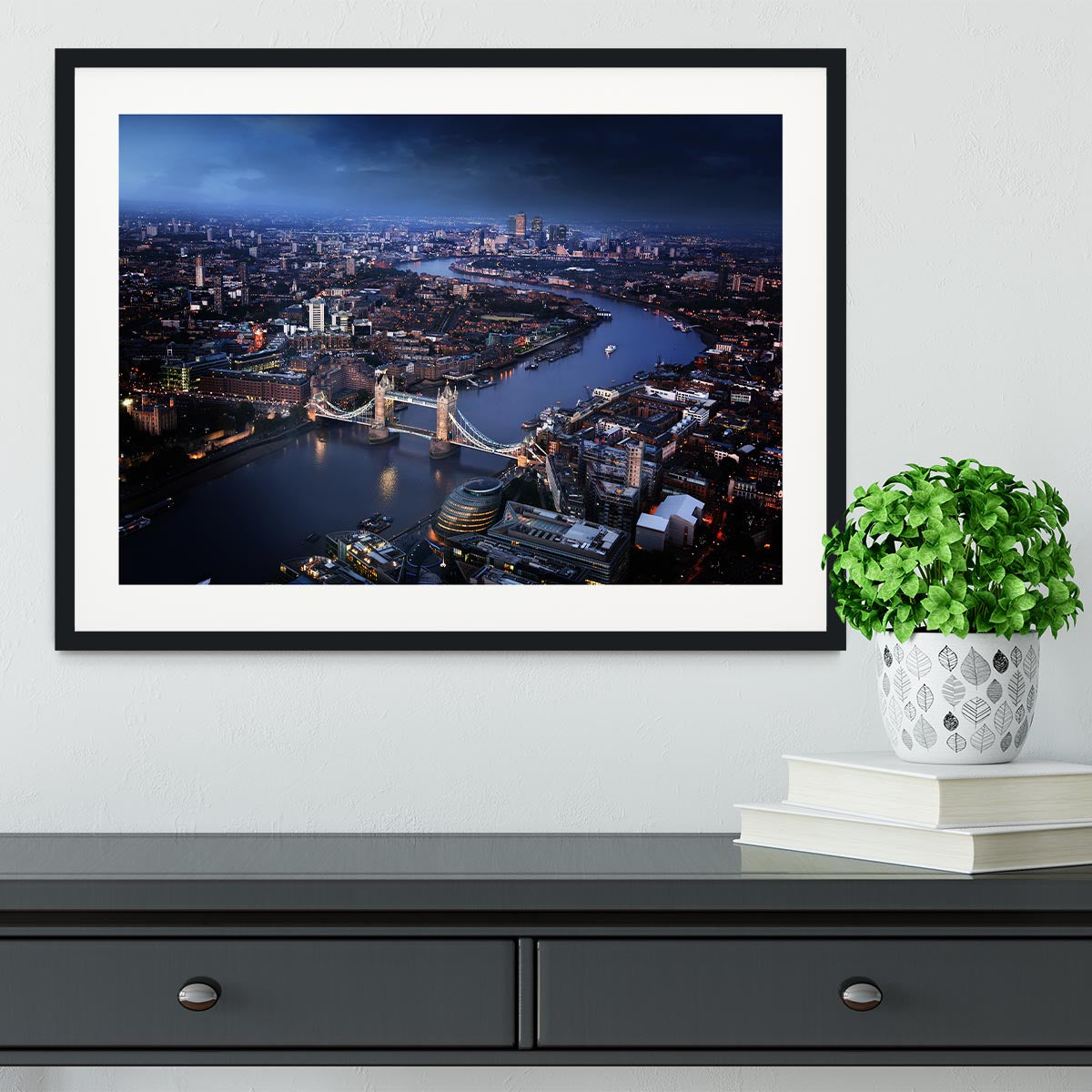 London aerial view with Tower Bridge Framed Print - Canvas Art Rocks - 1