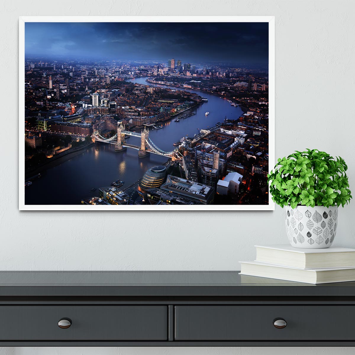 London aerial view with Tower Bridge Framed Print - Canvas Art Rocks -6