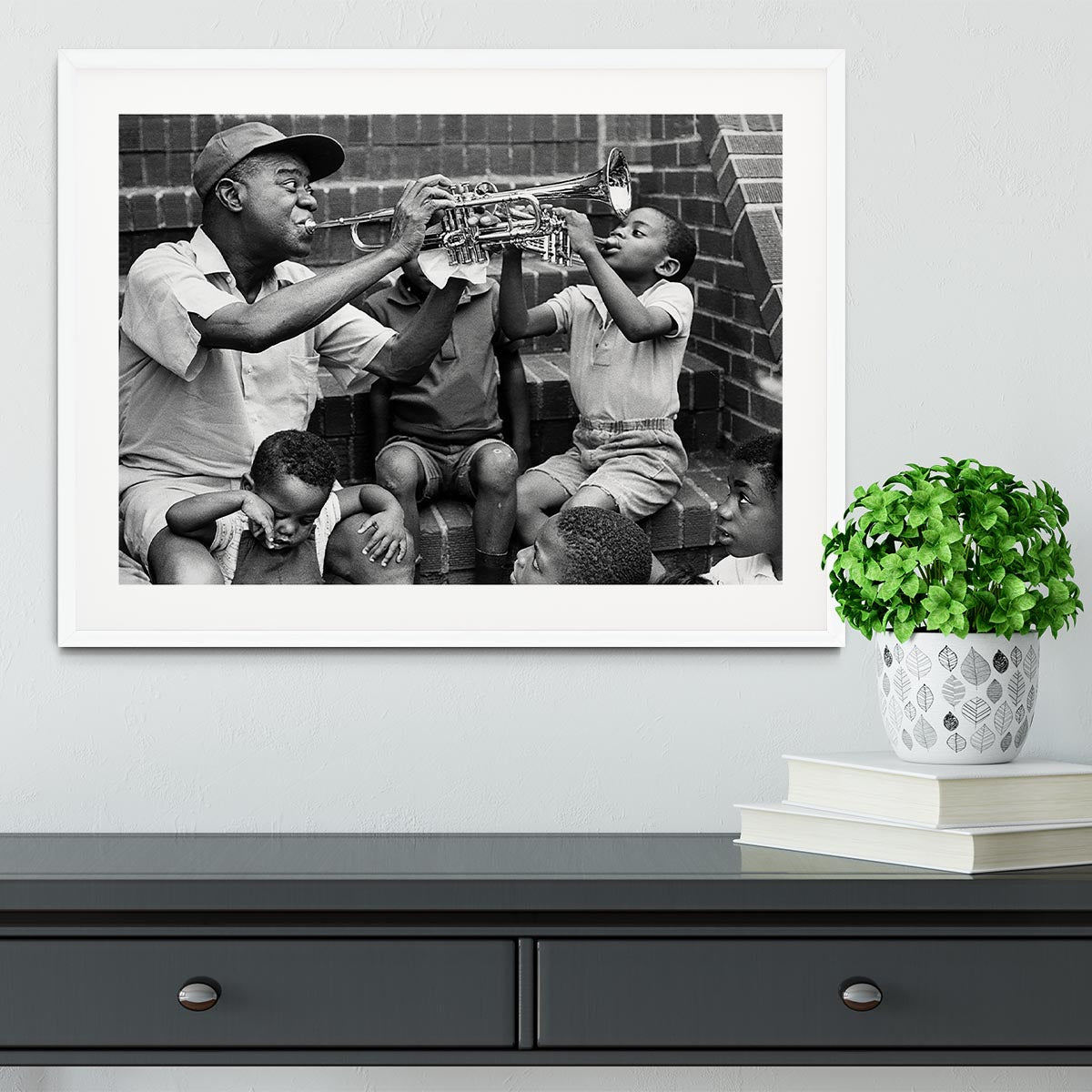 Louis Armstrong with kids Framed Print - Canvas Art Rocks - 5